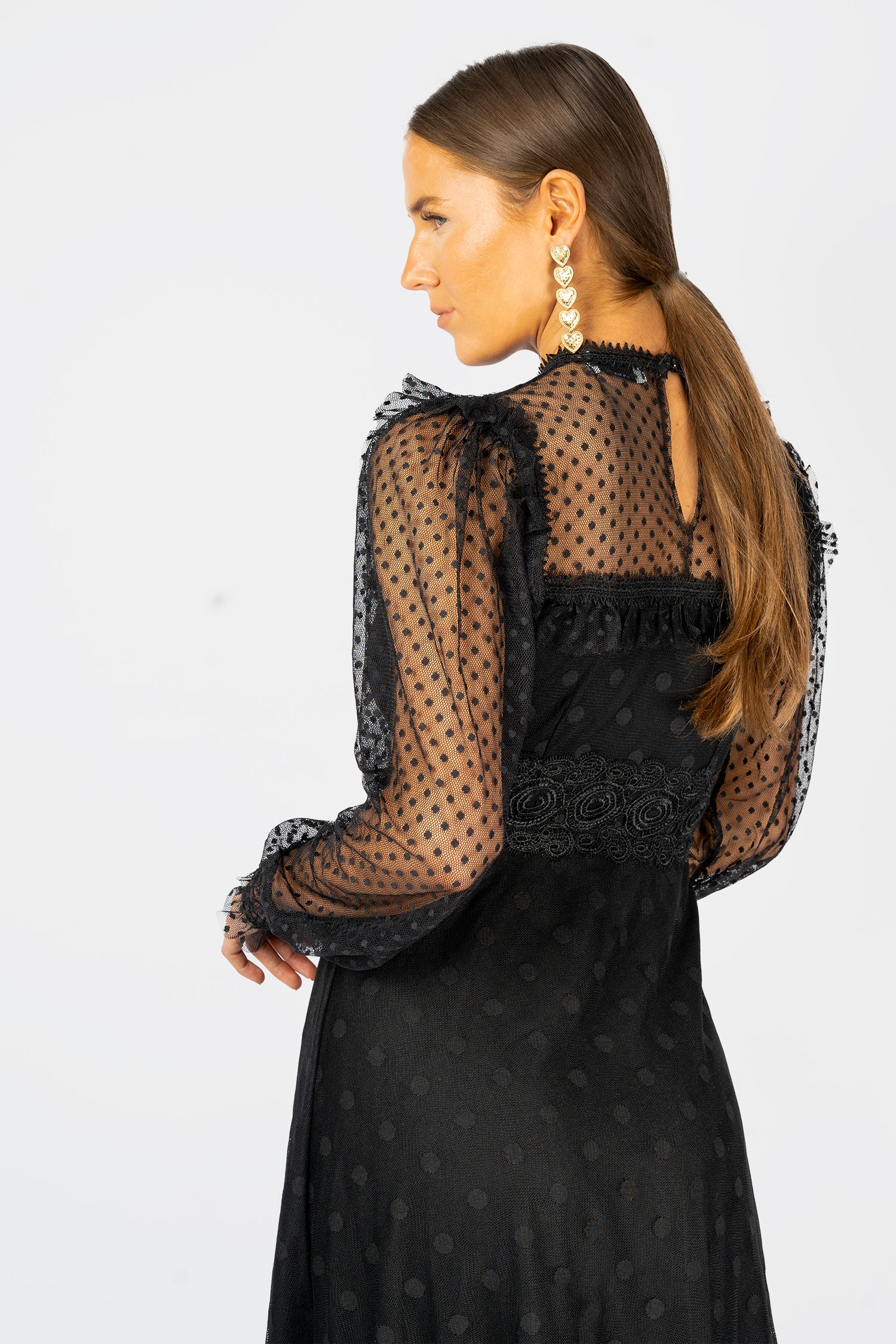 Black mesh ruffle dress hotsell