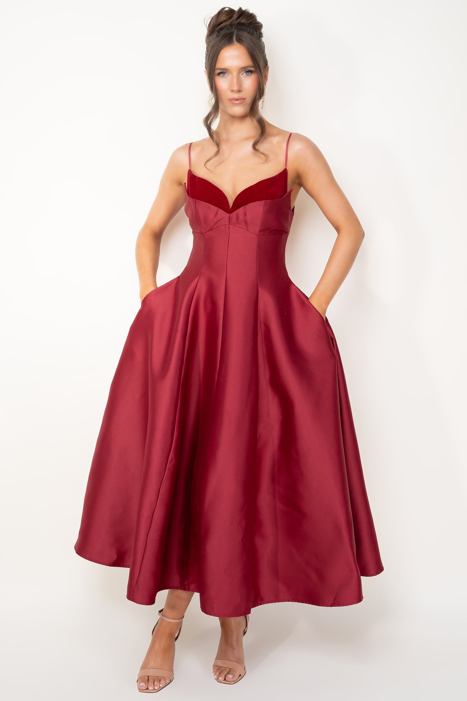 Pearl Burgundy Midi Skater Dress